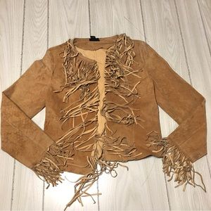 Mixit Western Jacket Womens Medium Brown Leather Fringe Cowgirl Rodeo Boho